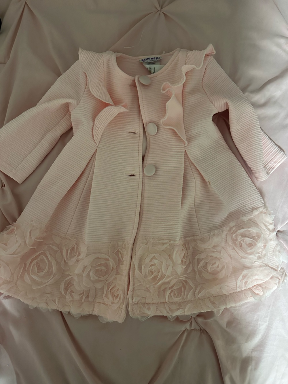 Blueberi Boulevard Pale Pink Ruffle & Rosette Coat